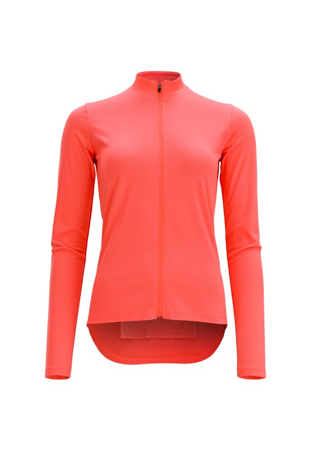 VAN RYSEL - Bluza rowerowa damska Triban 100. Kolor: czerwony, różowy, wielokolorowy. Materiał: poliester, materiał. Długość rękawa: długi rękaw. Długość: krótkie. Sezon: wiosna, jesień. Sport: kolarstwo