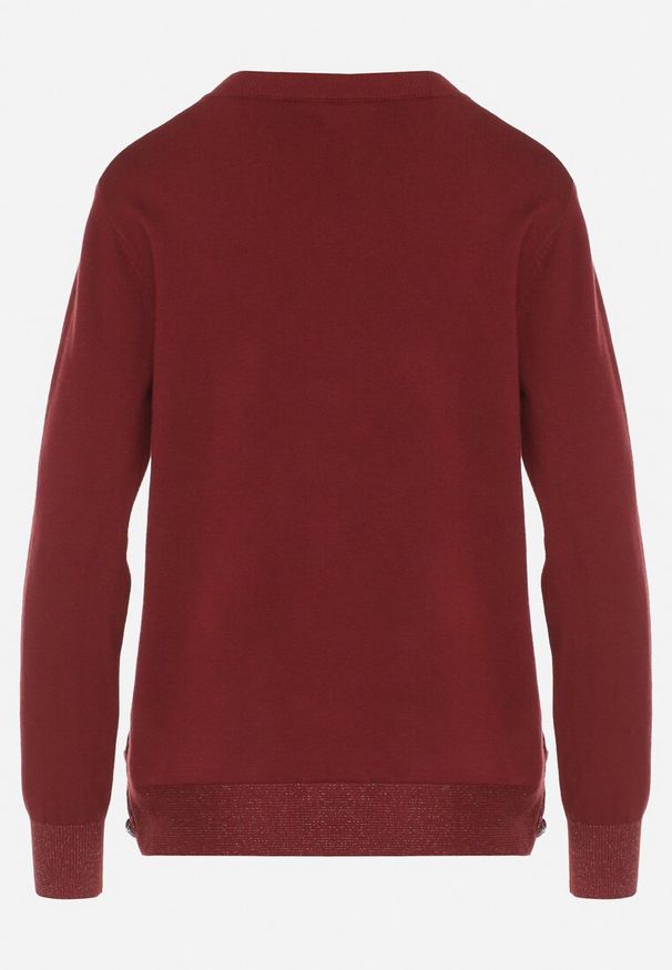 Born2be - Bordowy Sweter z Guzikami z Boku Tusiana. Okazja: na co dzień. Kolor: czerwony. Materiał: jeans. Styl: klasyczny, casual
