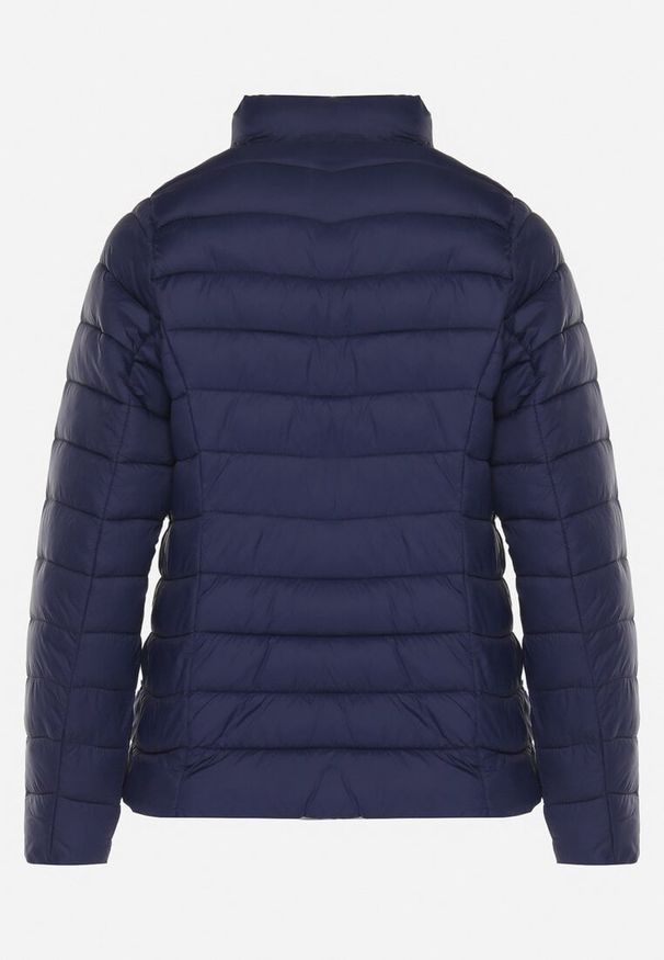 Born2be - Granatowa Pikowana Kurtka w Klasycznym Stylu Nelaniel. Okazja: na co dzień. Kolor: niebieski. Materiał: jeans. Styl: klasyczny