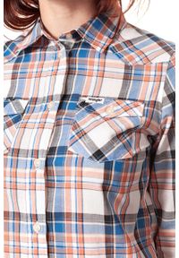 Wrangler - KOSZULA WRANGLER CHECK SHIRT GLOW ORANGE W5240LU48. Kolor: wielokolorowy. Materiał: materiał. Wzór: kratka #3