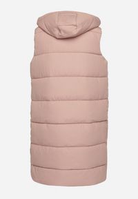 Born2be - Różowa Pikowana Kamizelka z Kapturem i Sznurkami Zelothis. Typ kołnierza: kaptur. Kolor: różowy. Materiał: dzianina, jeans. Długość: długie. Sezon: jesień. Styl: klasyczny, elegancki #2