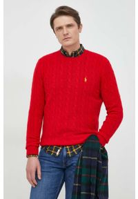Polo Ralph Lauren sweter wełniany męski kolor czerwony lekki. Okazja: na co dzień. Typ kołnierza: polo. Kolor: czerwony. Materiał: wełna. Długość rękawa: długi rękaw. Długość: długie. Styl: casual #1
