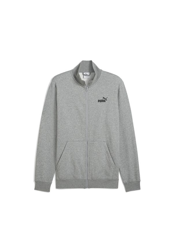 Puma - Męska kurtka dresowa Essentials z logo No. 1 PUMA Medium Gray Heather. Kolor: szary. Materiał: dresówka. Wzór: haft. Sport: bieganie