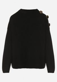 Born2be - Czarny Sweter Ozdobiony Metalicznymi Guzikami Amentia. Typ kołnierza: golf. Kolor: czarny. Materiał: jeans. Wzór: aplikacja. Styl: klasyczny