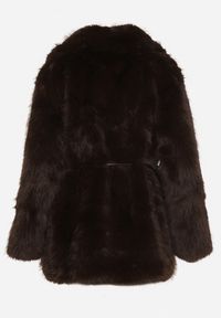 Born2be - Brązowa Kurtka Futerko o Prostym Kroju z Cienkim Wiązanym Paskiem Casatte. Okazja: na spotkanie biznesowe, do pracy. Typ kołnierza: golf. Kolor: brązowy. Materiał: futro. Wzór: aplikacja. Styl: biznesowy #7