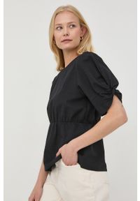 GESTUZ - Gestuz bluzka bawełniana damska kolor czarny gładka. Okazja: na co dzień. Kolor: czarny. Materiał: bawełna. Długość rękawa: krótki rękaw. Długość: krótkie. Wzór: gładki. Styl: casual