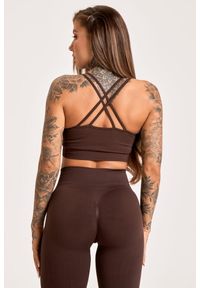 GYM GLAMOUR - Stanik fitness cardio damski Gym Glamour push up 2.0. Kolor: brązowy. Rodzaj stanika: push-up. Sport: fitness