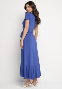 Born2be - Niebieska Sukienka z Paskiem Kopertowa Ozdobiona Falbanami Wleffia. Okazja: na spacer. Typ kołnierza: dekolt w kształcie V. Kolor: niebieski. Długość rękawa: krótki rękaw. Wzór: aplikacja. Sezon: wiosna, lato. Typ sukienki: kopertowe. Styl: elegancki #4