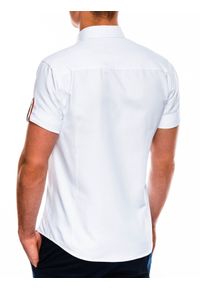 Ombre Clothing - Koszula męska z krótkim rękawem K489 - biała - M. Typ kołnierza: button down. Kolor: biały. Materiał: bawełna, elastan. Długość rękawa: krótki rękaw. Długość: krótkie #1