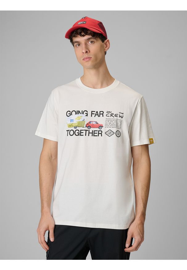 4f - 4F T-shirt regular z nadrukiem męski - biały XL. Okazja: na co dzień. Kolor: biały. Materiał: dzianina, bawełna, materiał. Wzór: nadruk. Styl: casual, klasyczny