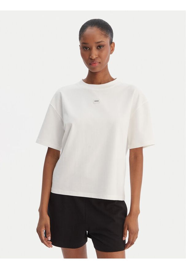 Hugo - HUGO T-Shirt Signature 50556807 Biały Regular Fit. Kolor: biały. Materiał: bawełna