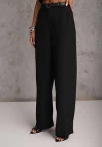 Renee - Czarny Komplet Garniturowy Asymetryczny Top Bandeau i Szerokie Spodnie Sirtila. Kolor: czarny. Materiał: poliester #4