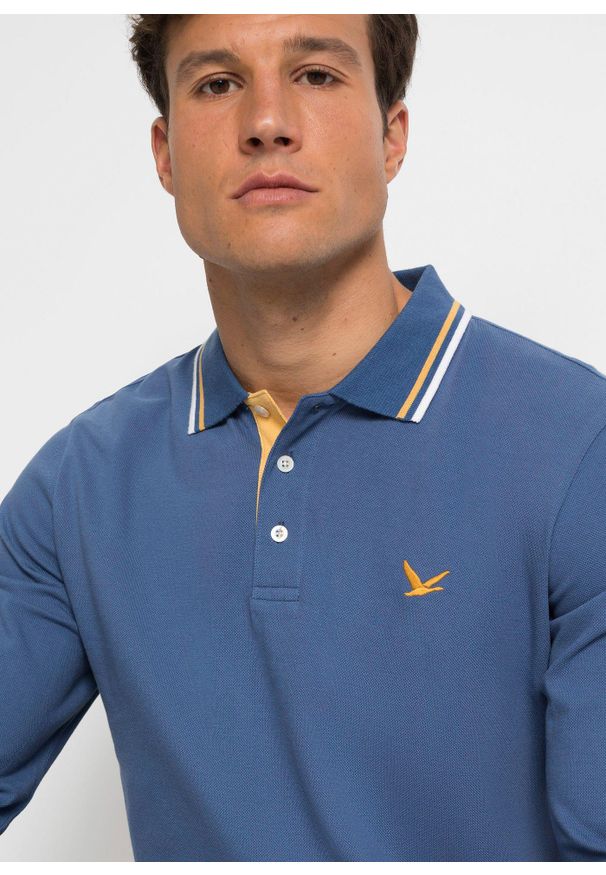 bonprix - Koszulka polo (2 szt.) z czystej bawełny organicznej. Typ kołnierza: polo. Kolor: niebieski. Materiał: bawełna. Długość rękawa: długi rękaw. Długość: długie. Wzór: haft