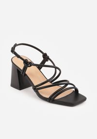 Born2be - Czarne Eleganckie Sandały VICES na Słupku z Przeplatanymi Paskami Nelope. Zapięcie: pasek. Kolor: czarny. Materiał: satyna. Wzór: paski. Obcas: na słupku. Styl: elegancki. Wysokość obcasa: średni #3