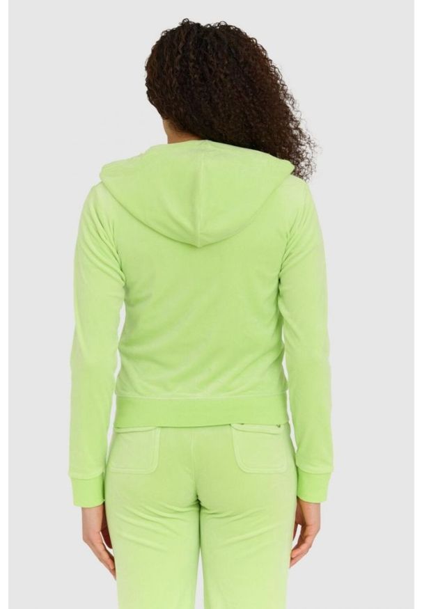 Juicy Couture - JUICY COUTURE Klasyczna welurowa bluza dresowa robertson. Kolor: zielony. Materiał: dresówka, welur. Styl: klasyczny
