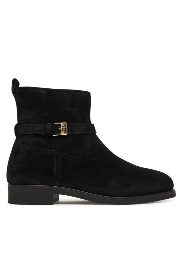 TOMMY HILFIGER - Tommy Hilfiger Botki Th Buckle Riding Suede Bootie FW0FW09047 Czarny. Kolor: czarny. Materiał: zamsz, skóra