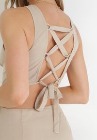 Born2be - Beżowa Trapezowa Sukienka Maxi z Wycięciami Amandika. Kolor: beżowy. Typ sukienki: trapezowe. Długość: maxi #2