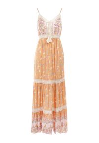 Born2be - Pomarańczowo-Różowa Sukienka Bakrey. Kolor: pomarańczowy. Materiał: koronka, wiskoza, tkanina. Długość rękawa: na ramiączkach. Wzór: aplikacja, kwiaty, nadruk. Sezon: lato. Długość: maxi #2