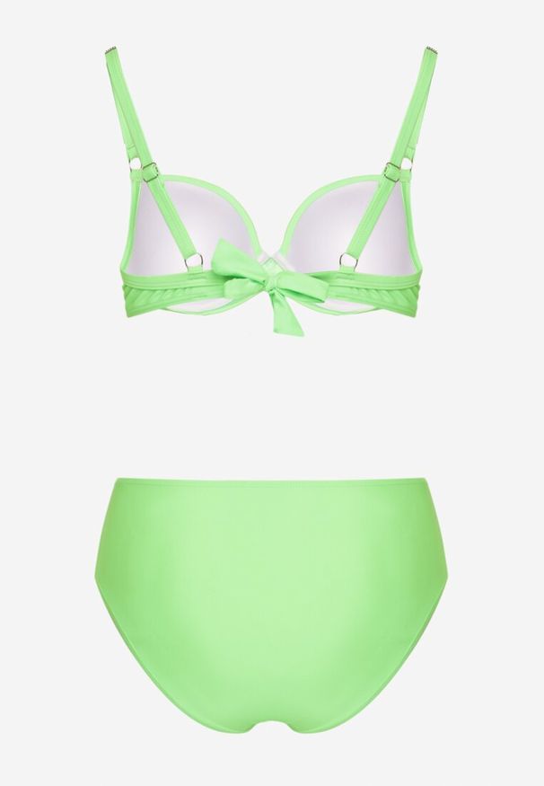 Renee - Jasnozielone Bikini Majtki Figi i Biustonosz z Cyrkoniami Tenumela. Kolor: zielony. Wzór: aplikacja, kwiaty