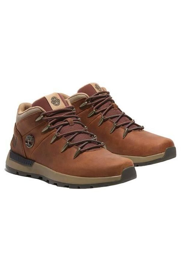 Buty do chodzenia męskie Timberland Euro Sprint Trekker Mid. Kolor: brązowy, wielokolorowy. Materiał: materiał, skóra. Szerokość cholewki: normalna. Sport: turystyka piesza, bieganie