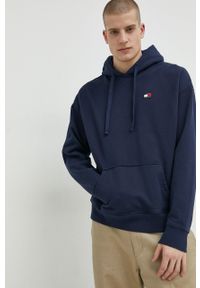 Tommy Jeans bluza bawełniana męska kolor granatowy z kapturem z aplikacją. Typ kołnierza: kaptur. Kolor: niebieski. Materiał: bawełna. Wzór: aplikacja #2