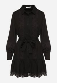 Born2be - Czarna Koszulowa Sukienka z Wiskozy z Bawełną Koronką i Paskiem Lilresia. Okazja: na co dzień. Kolor: czarny. Materiał: wiskoza, bawełna, koronka. Długość rękawa: długi rękaw. Wzór: koronka. Sezon: wiosna, lato. Typ sukienki: koszulowe. Styl: klasyczny, casual, elegancki #7