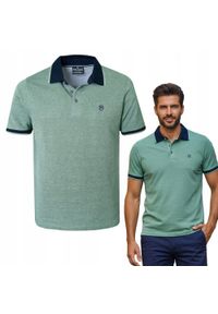 Bawełniana, Męska Koszulka Polo - Pako Jeans - Bladozielony Melanż. Okazja: na co dzień. Typ kołnierza: polo. Kolor: zielony. Materiał: bawełna. Wzór: melanż. Styl: casual #9