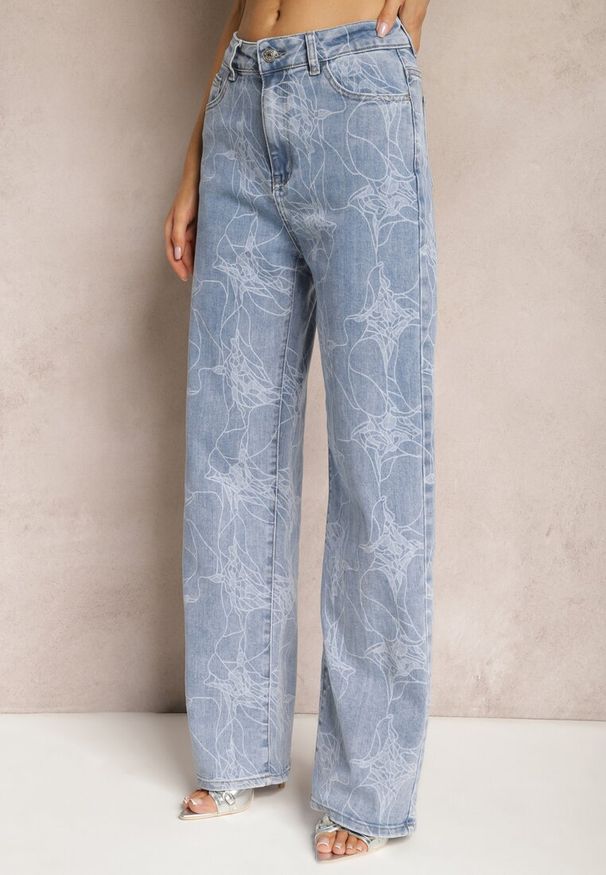 Renee - Jasnoniebieskie Jeansy z Szerokimi Nogawkami z Delikatnym Abstrakcyjnym Wzorem Lianena. Okazja: na co dzień. Kolor: niebieski. Styl: casual