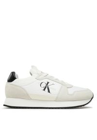 Calvin Klein Jeans Sneakersy Runner Sock Laceup Ny-Lth YM0YM00553 Biały. Kolor: biały. Materiał: zamsz, skóra