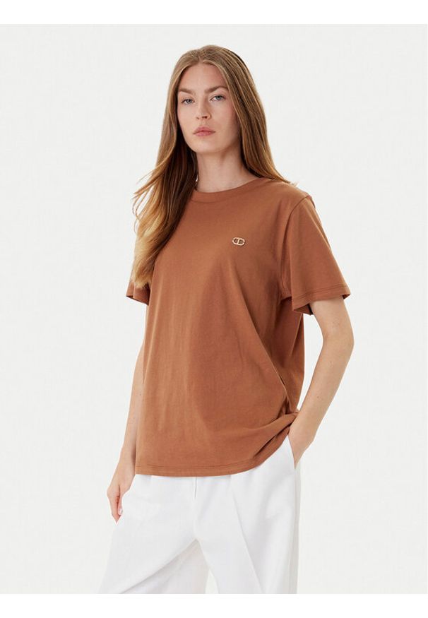 TwinSet - TWINSET T-Shirt 252TP2057 Brązowy Loose Fit. Kolor: brązowy. Materiał: bawełna