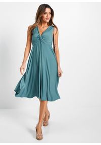 bonprix - Sukienka T-shirtowa z dekoltem w serek. Typ kołnierza: dekolt w serek. Kolor: niebieski. Styl: elegancki #1