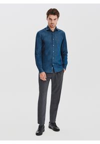 Pako Lorente - PAKO LORENTE - Niebieska koszula jeansowa. Typ kołnierza: kołnierzyk włoski. Kolor: niebieski. Materiał: jeans. Długość rękawa: długi rękaw. Długość: długie. Wzór: gładki #3