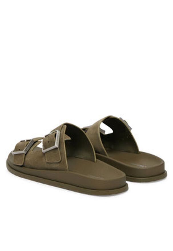 Calvin Klein Klapki City Sandal Buckle Suede HW0HW03130 Zielony. Kolor: zielony. Materiał: zamsz, skóra