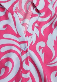 Renee - Fuksjowo-Niebieska Sukienka Koszulowa Maxi z Materiałowym Paskiem w Abstrakcyjny Print Lirans. Kolor: różowy. Materiał: materiał. Wzór: nadruk. Typ sukienki: koszulowe. Długość: maxi #2