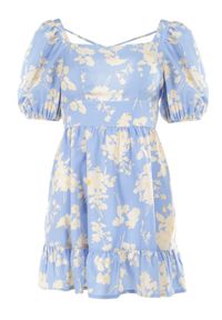 Born2be - Jasnoniebieska Sukienka Thozo. Typ kołnierza: dekolt kwadratowy. Kolor: niebieski. Materiał: tkanina. Wzór: kwiaty. Styl: klasyczny. Długość: mini #5