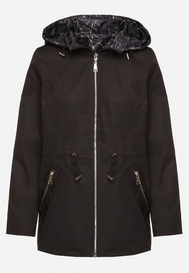 Born2be - Czarna Kurtka Parka Dwustronna z Odpinanym Kapturem Amoetta. Okazja: na co dzień. Kolor: czarny. Materiał: jeans. Wzór: gładki. Styl: elegancki, casual