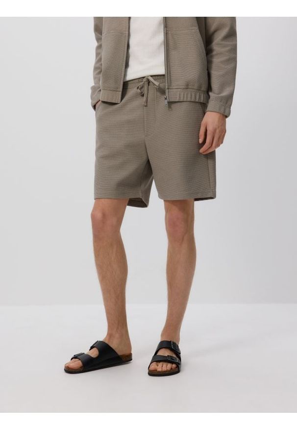Reserved - Strukturalne szorty regular - jasnoszary. Kolor: szary. Materiał: bawełna, dzianina