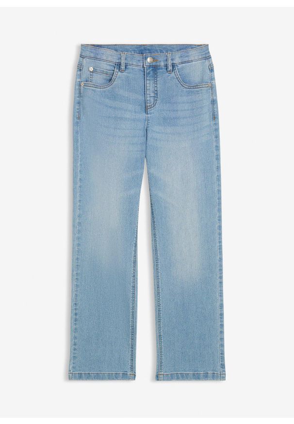 bonprix - Dżinsy straight, mid waist. Kolor: niebieski. Styl: elegancki