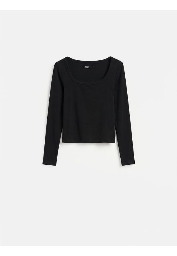 Reserved - Gładki longsleeve z bawełną - czarny. Kolor: czarny. Materiał: bawełna. Długość rękawa: długi rękaw. Wzór: gładki