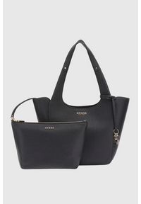 Guess - GUESS Czarna shopperka damska Calista 2 In 1. Kolor: czarny. Materiał: skórzane