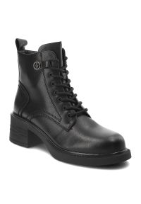 Vinceza - Czarne Botki S.Barski Modne Obuwie Damskie Na Obcasie. Okazja: na co dzień. Zapięcie: sznurówki. Kolor: czarny. Materiał: jeans, skóra. Obcas: na obcasie. Styl: casual, klasyczny, elegancki. Wysokość obcasa: średni