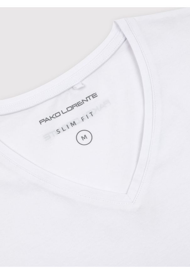Pako Lorente - PAKO LORENTE – Biały gładki t-shirt v-neck. Kolor: biały, niebieski, czarny. Materiał: bawełna, elastan. Wzór: gładki