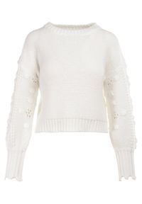 Born2be - Biały Sweter Demile. Kolor: biały. Długość: długie. Wzór: aplikacja. Styl: klasyczny #5