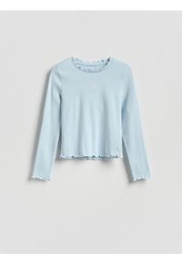 Reserved - Koszulka z haftem - jasnoniebieski. Kolor: niebieski. Materiał: bawełna. Wzór: haft #1