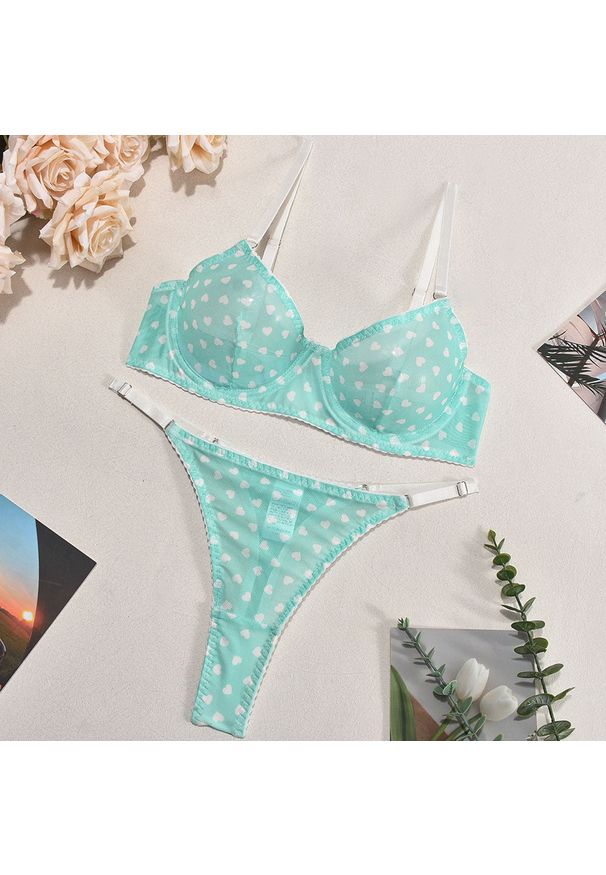 Intica - Komplet bielizny z serduszkami z delikatnego materiału Joan. Kolor: zielony. Materiał: materiał