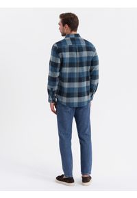 Ombre Clothing - Koszula męska flanelowa w kratę - niebieska V4. Kolor: niebieski. Materiał: bawełna. Styl: klasyczny #6