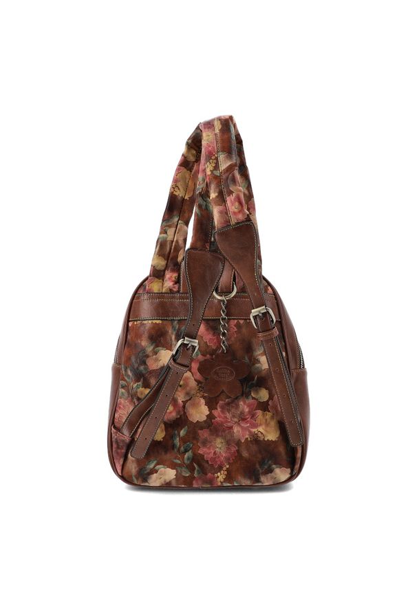 Brązowy Elegancki Damski Plecak Laura Vita. Kolor: brązowy. Materiał: materiał. Wzór: kwiaty. Styl: elegancki