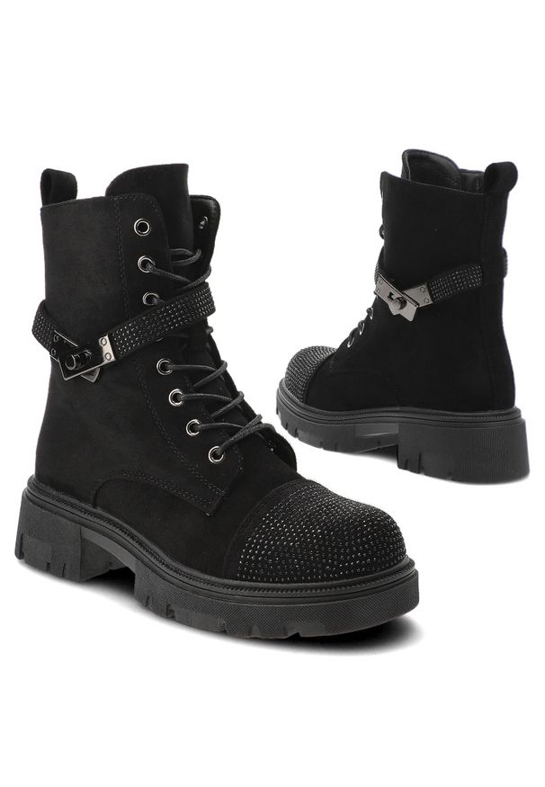 Czarne Botki S.Barski Stylowe Zamszowe Obuwie Damskie. Okazja: na co dzień. Zapięcie: klamry. Kolor: czarny. Materiał: zamsz. Wzór: aplikacja. Styl: elegancki