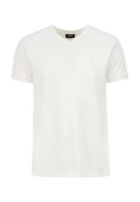 Ochnik - Biały basic T-shirt męski z logo. Kolor: biały. Materiał: materiał. Długość: krótkie