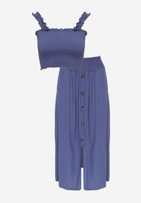 Renee - Granatowy 2-częściowy Bawełniany Komplet z Długą Spódnicą i Elastycznym Topem Diomastis. Kolor: niebieski. Materiał: bawełna. Wzór: gładki #3